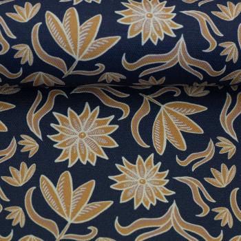 Preview: Canvas Retro Flowers by Emjo Design Blumen Ocker/Dunkelblau von Swafing